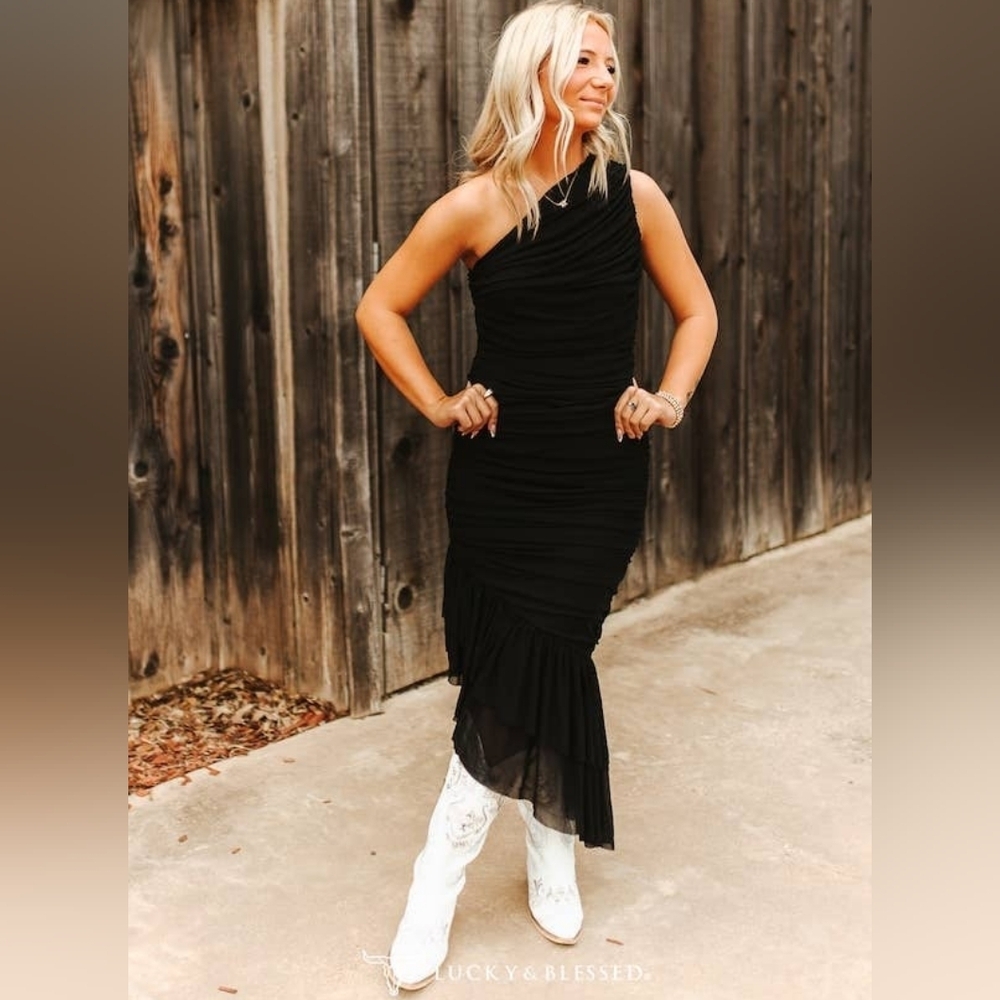 NWT Lucky & Blessed Black Formal One-Shoulder Dress